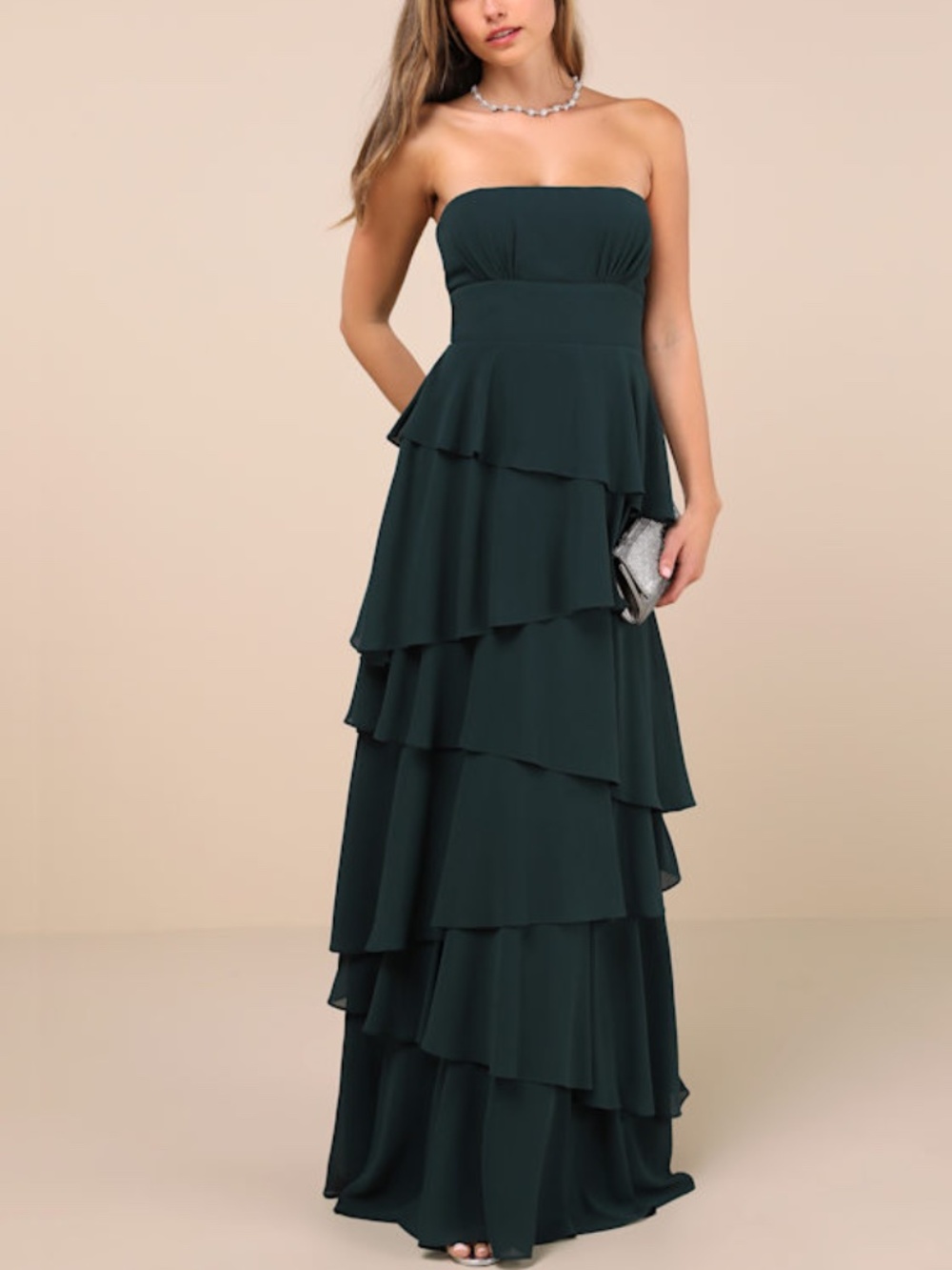 Lulus Gorgeous Essence Emerald Strapless Tiered Maxi Dress Green - Size S